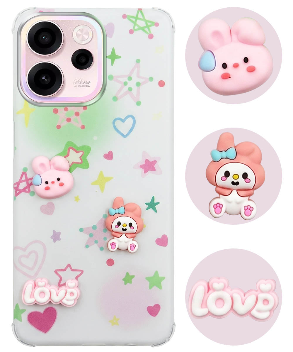 For Oppo Reno 15c Back Cover Case (3D Cute Cartoons | Hard Back Side Soft | Matte Premium Finish | HD Printing)