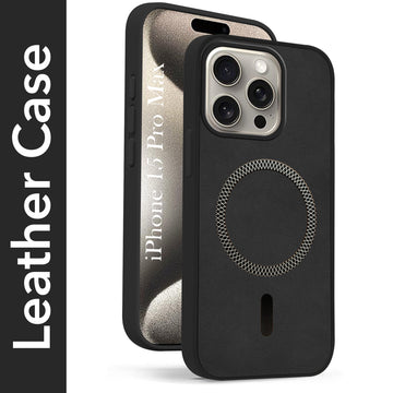 For Apple iPhone 15 Pro Max Back Cover Case (Sleek Leather Finish | MagSafe Compatible Wireless Charging | Camera Bump Protection)