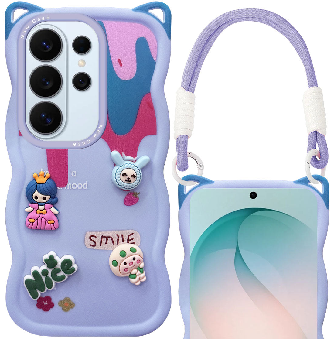 For Samsung Galaxy S26 Ultra Back Case Cover Strap (3D embossed Figures | Strap Holder | 360* Soft Cushion with Camera Bump)