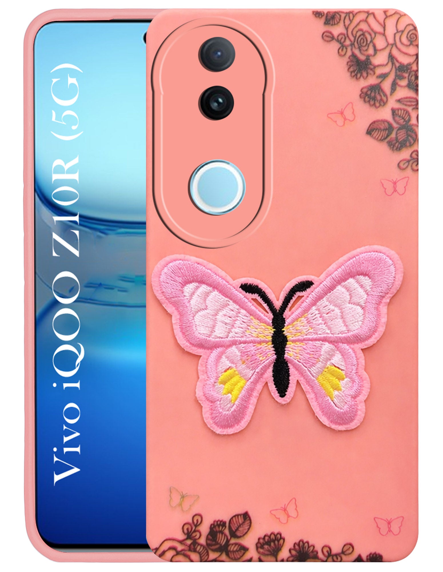 For Vivo iQOO Z10R Back Cover Case (Soft Butterfly Embroidery | Women Teen Girls | Camera Protection| Matte Silicone)