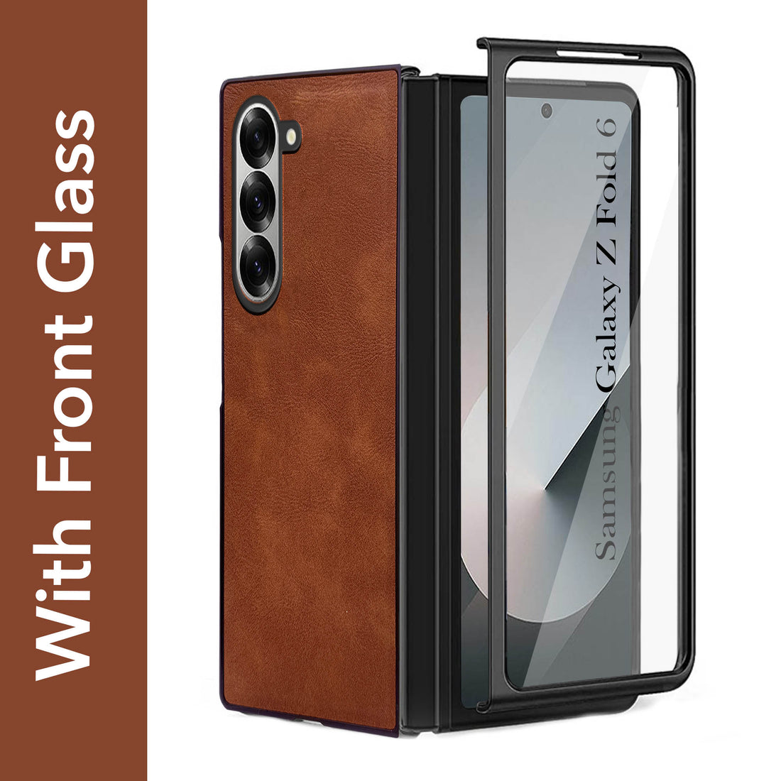 For Samsung Galaxy Z Fold 6 5G Back Cover Front Glass Leather (Full Body Case | Built-in Screen Protector | Inside Fiber Cloth | Minimalist Professional)