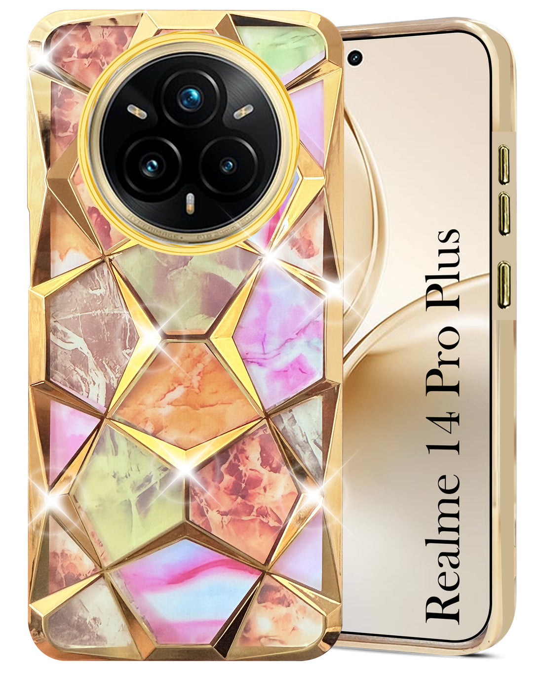 For Realme 14 Pro Plus 5G Back Cover Case ( Dual Design Glitter Sparkle and Detachable Diamond Print Case | Soft and Flexible)