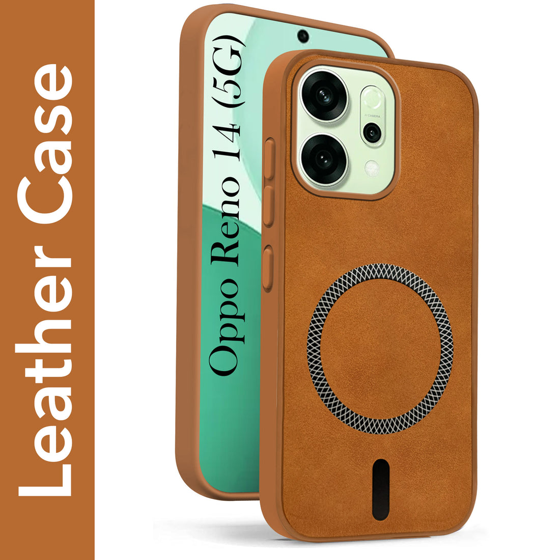 For Oppo Reno14 5G | Oppo Reno 14 5G Back Cover Case Leather Finish (MagSafe Compatible Wireless Charging | Soft Touch | Camera Bump Protection)