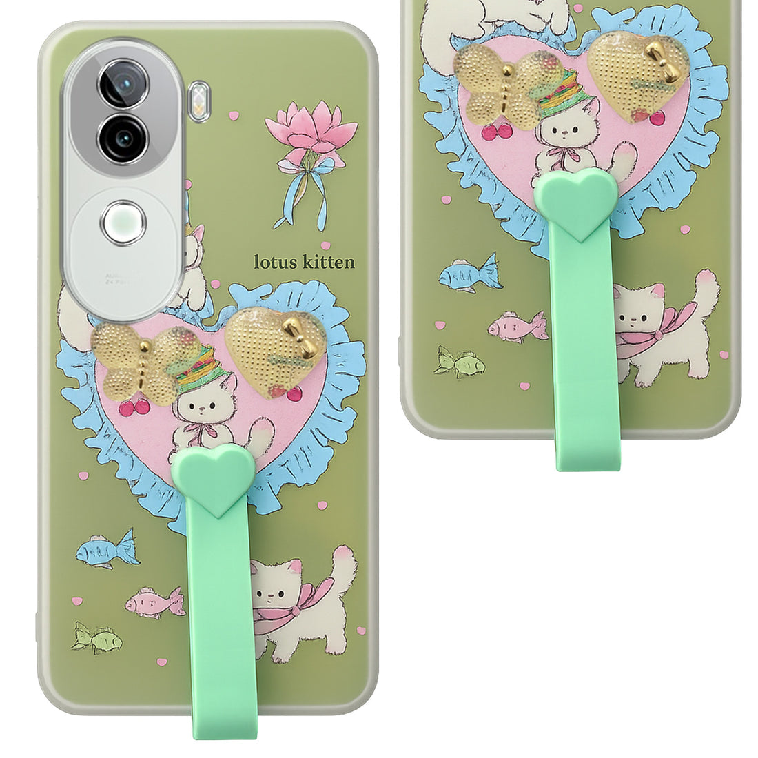 For Vivo iQOO Z9s Back Cover Case (3D Cute Heart Strap Holder | Camera Protection | Designer Girls Print)