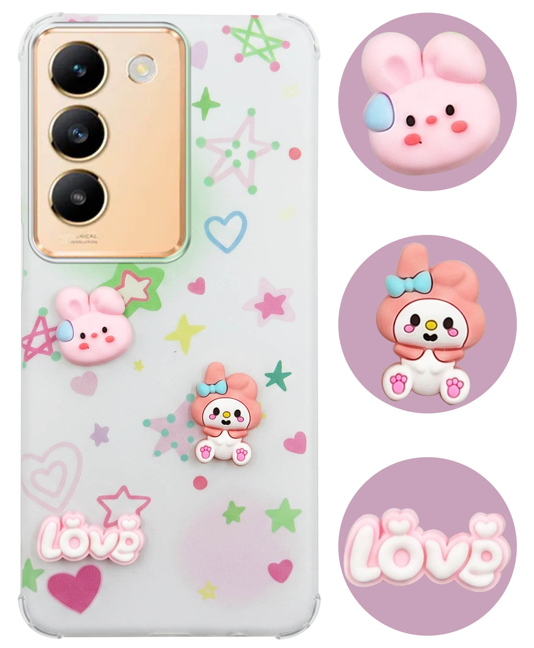 For Vivo Y200e Back Cover Case (3D Cute Cartoons | Hard Back Side Soft | Matte Premium Finish | HD Printing)