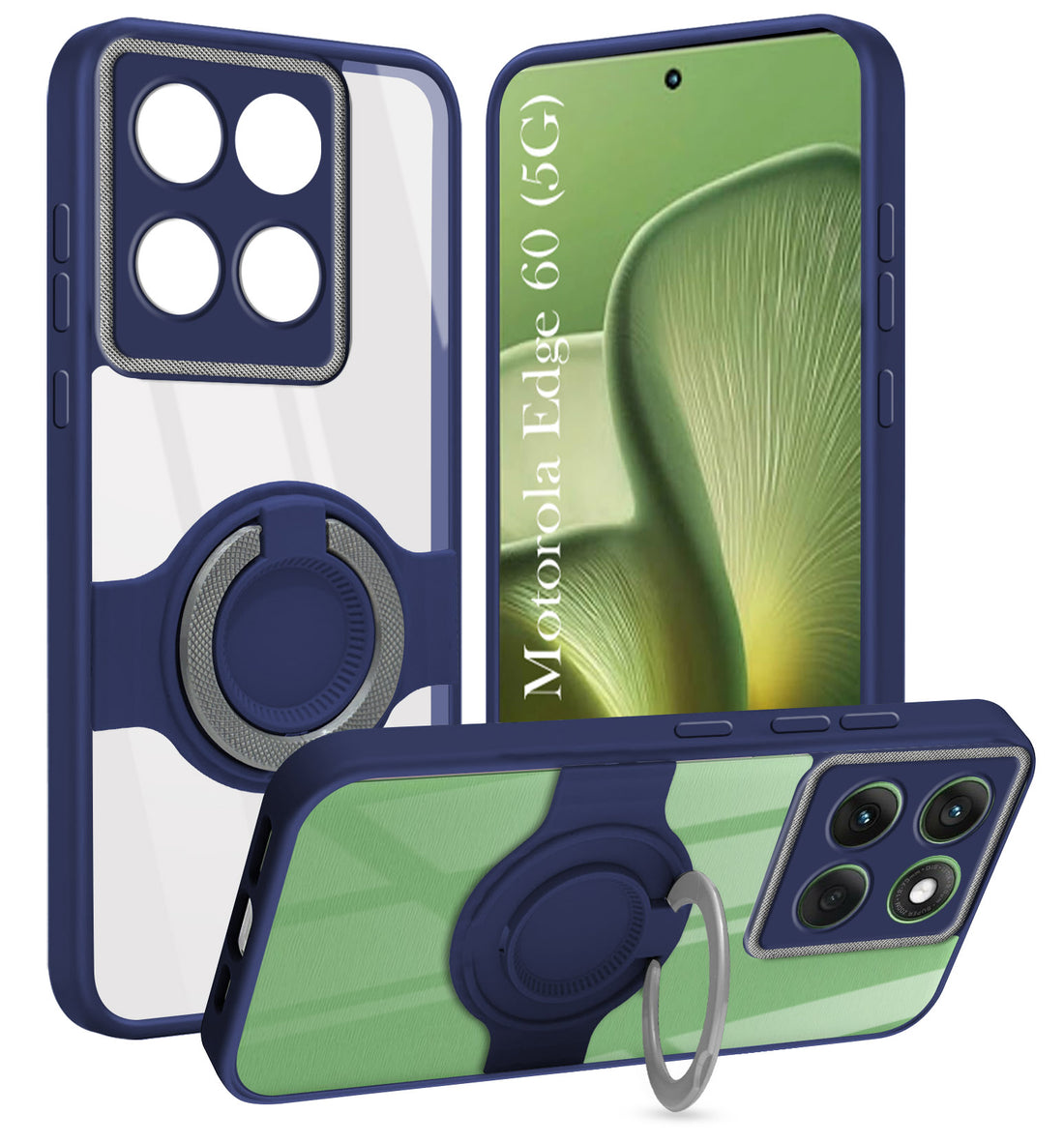 For Motorola Moto Edge 60 Back Cover Case with stand (Built-in Ring Holder Kickstand | Lifetime Anti Yellow | Camera Protection)