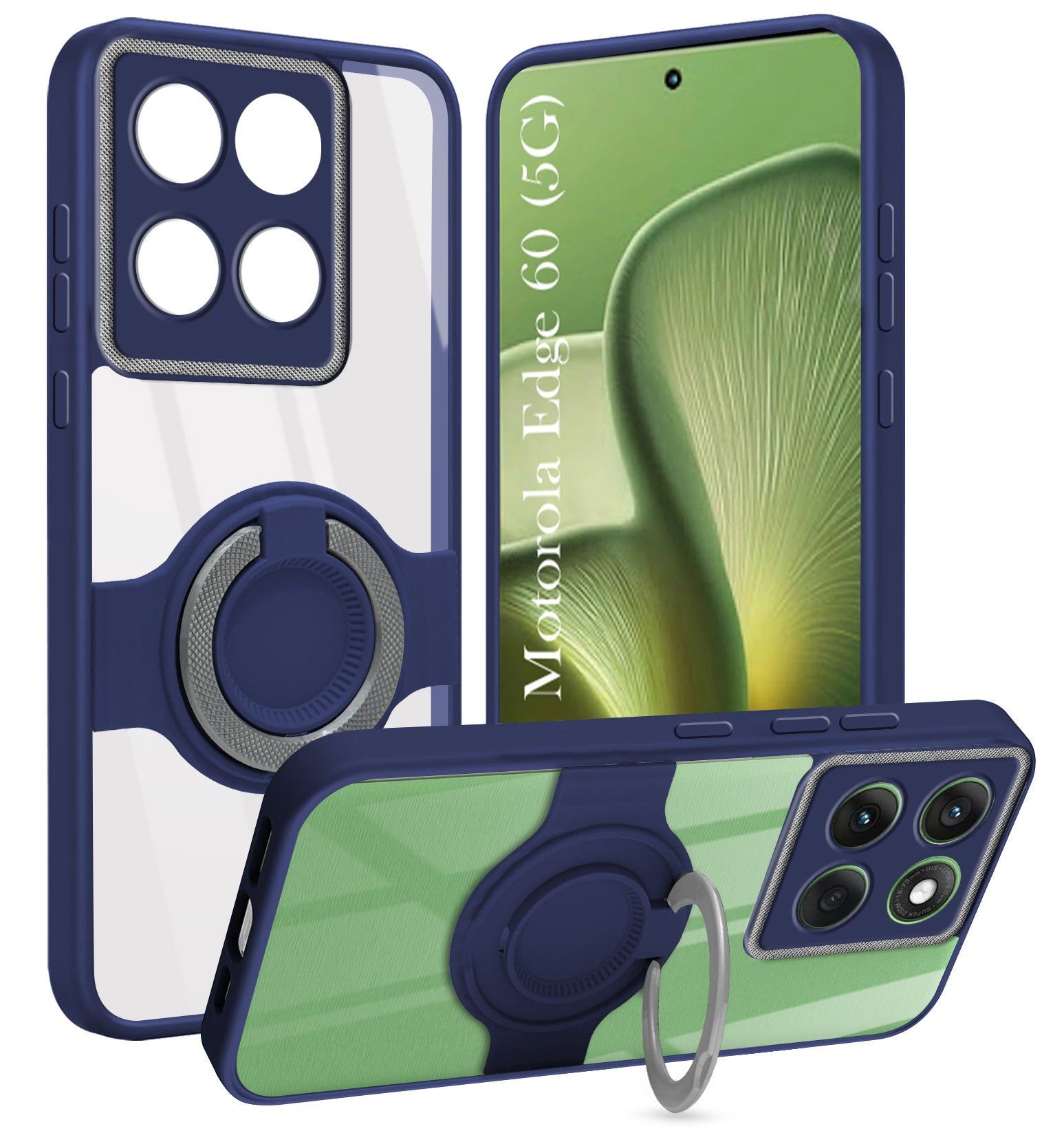 For Motorola Moto Edge 60 Back Cover Case with stand (Built-in Ring Holder Kickstand | Lifetime Anti Yellow | Camera Protection)