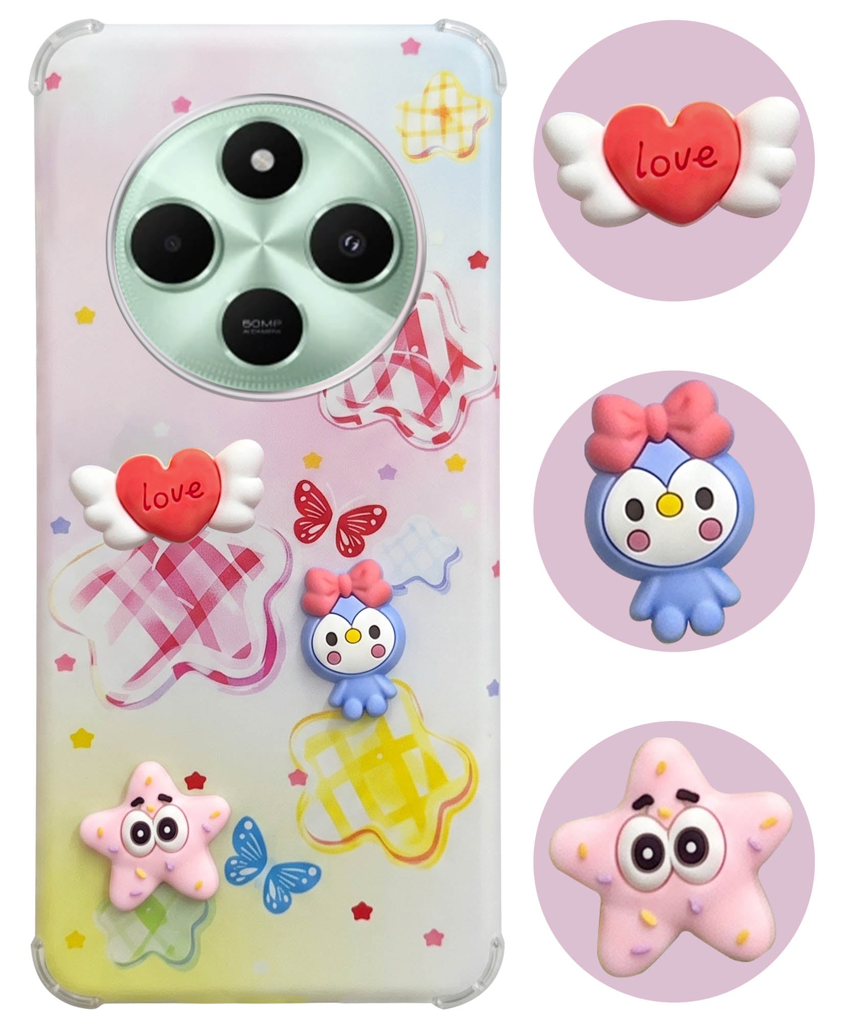 For Poco C75 | Poco M7 Back Cover Case (3D Cute Cartoons | Hard Back Side Soft | Matte Premium Finish | HD Printing)
