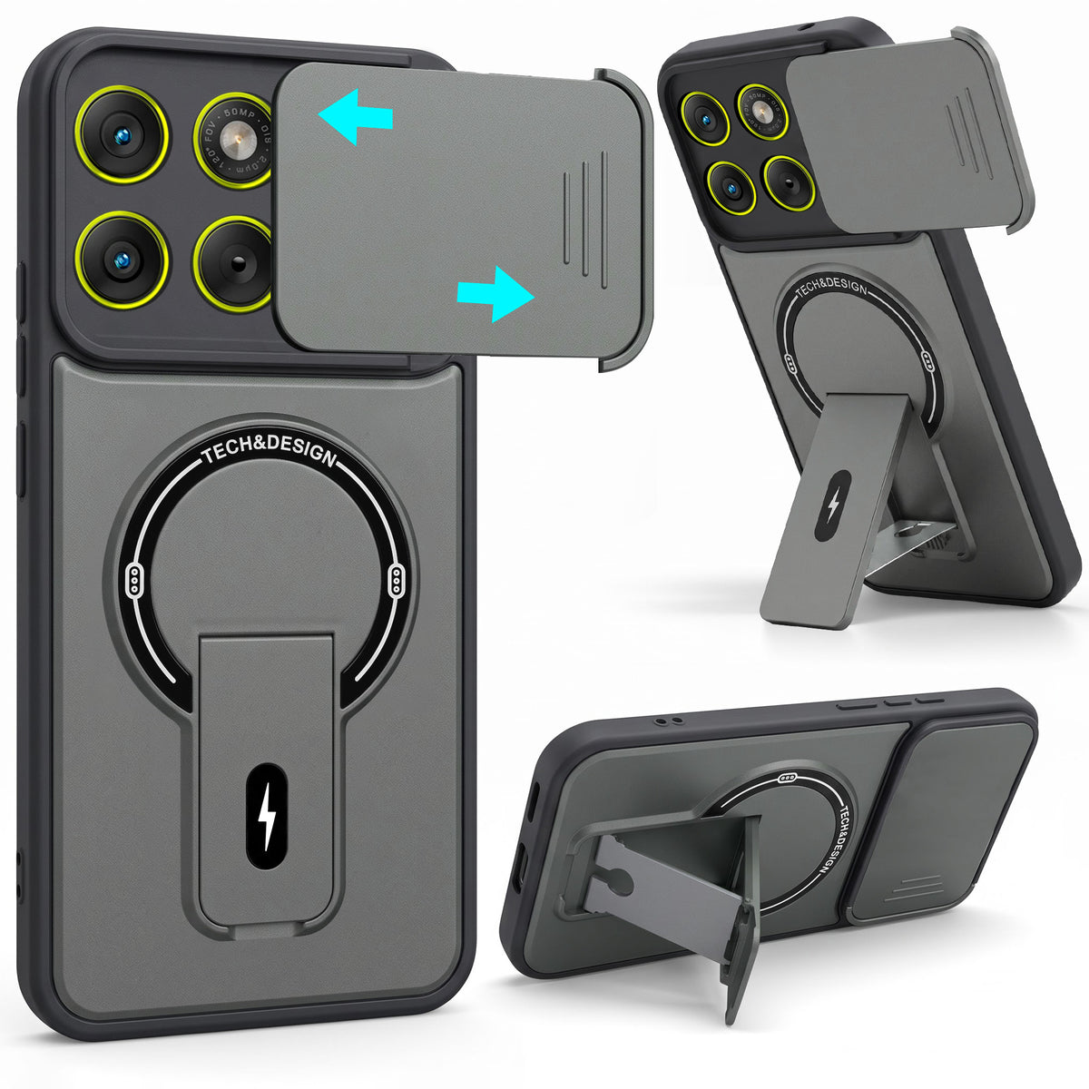 For Motorola Moto Edge 70 Back Case Cover Metallic (Hybrid Armor Kickstand | Sliding Shutter Camera Protection | MagSafe Compatible)