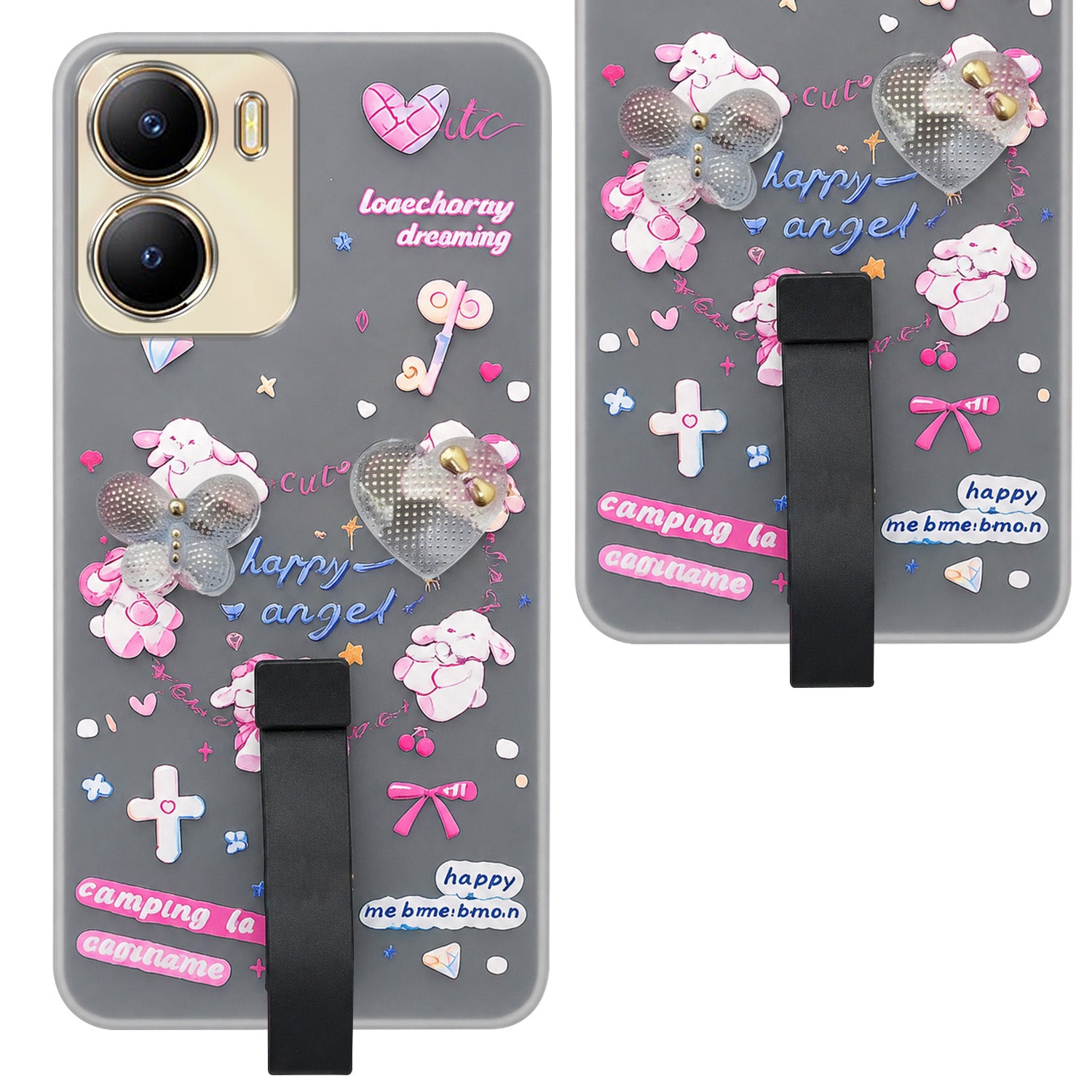 For Vivo Y56 5G Back Cover Case (3D Cute Heart Strap Holder | Camera Protection | Designer Girls Print)