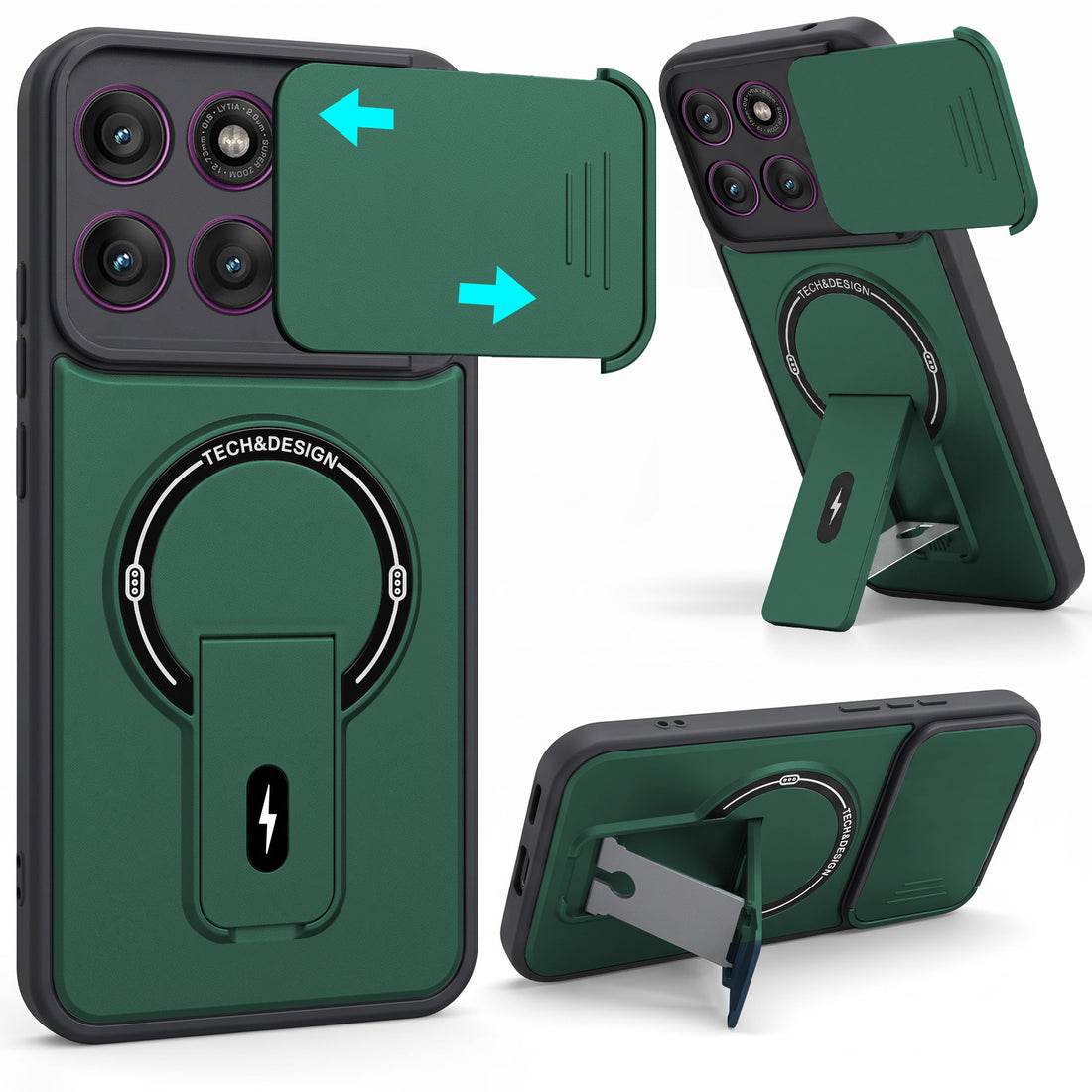 For Motorola Moto Edge 60 Pro Back Case Cover Metallic (Hybrid Armor Kickstand | Sliding Shutter Camera Protection | MagSafe Compatible)