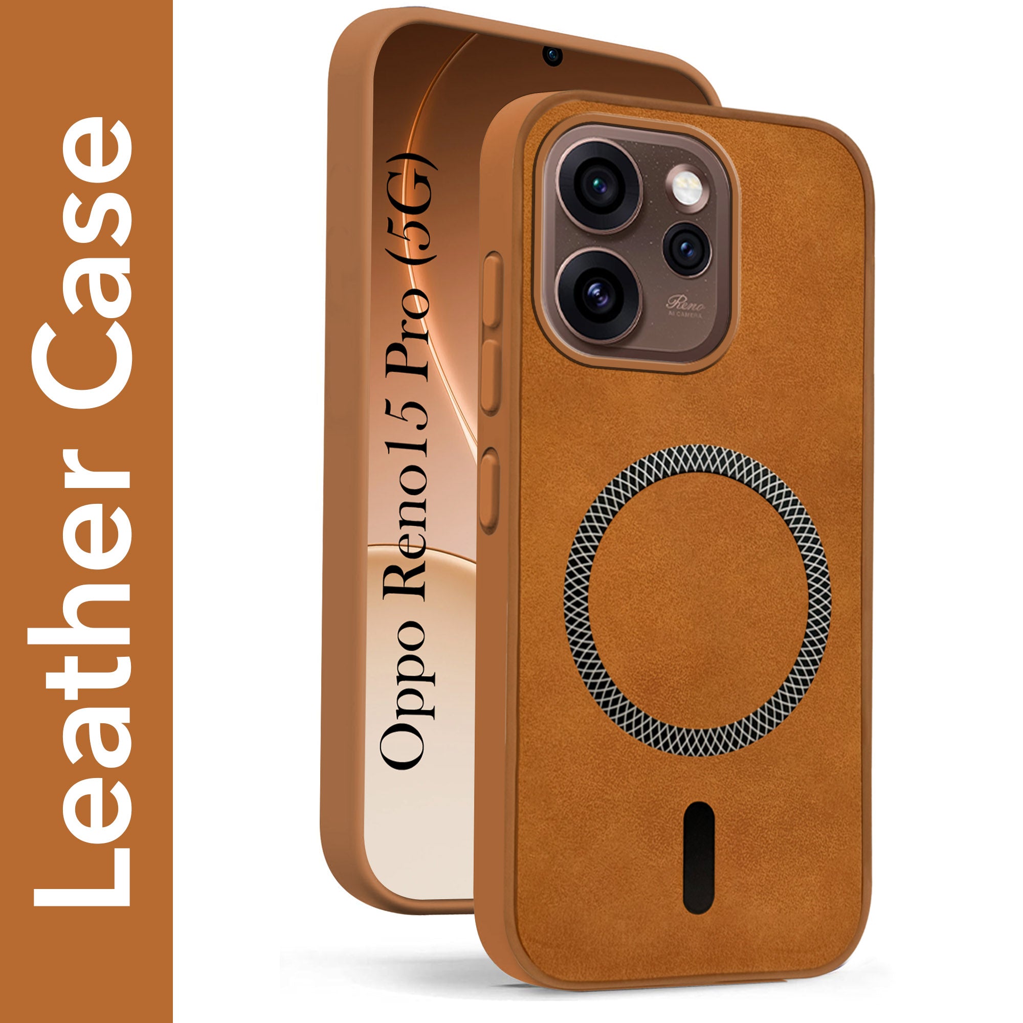 For Oppo Reno15 Pro 5G | Oppo Reno 15 Pro 5G Back Cover Case Leather Finish (MagSafe Compatible Wireless Charging | Soft Touch | Camera Bump Protection)