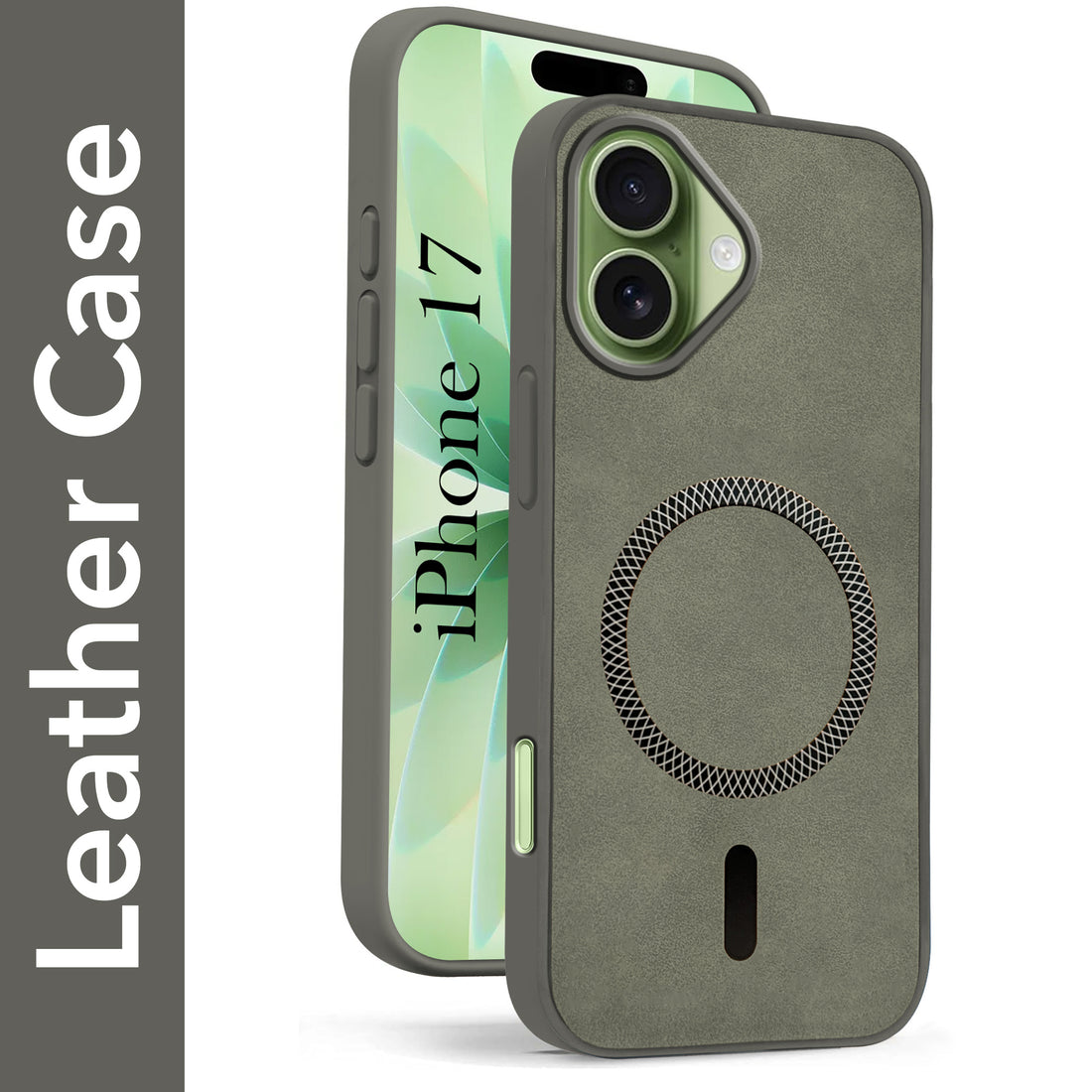 For Apple iPhone 17 Back Cover Case Leather Finish (MagSafe Compatible Wireless Charging | Soft Touch | Camera Bump Protection)