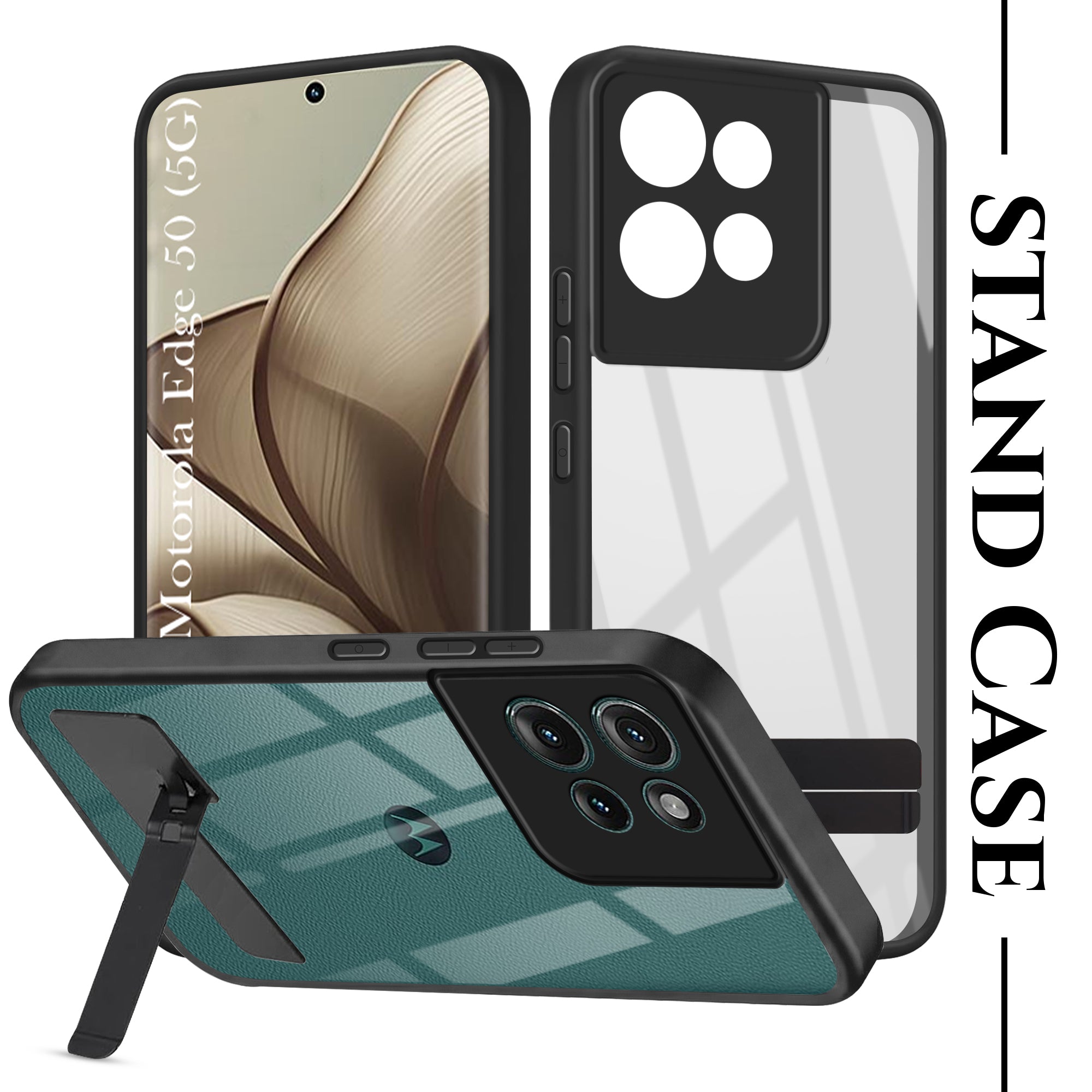 For Motorola Moto Edge 50 5G Back Cover Case (Built-in Stand | Lifetime Anti Yellow | Kickstand Shockproof | Camera Protection | MagSafe Compatible)