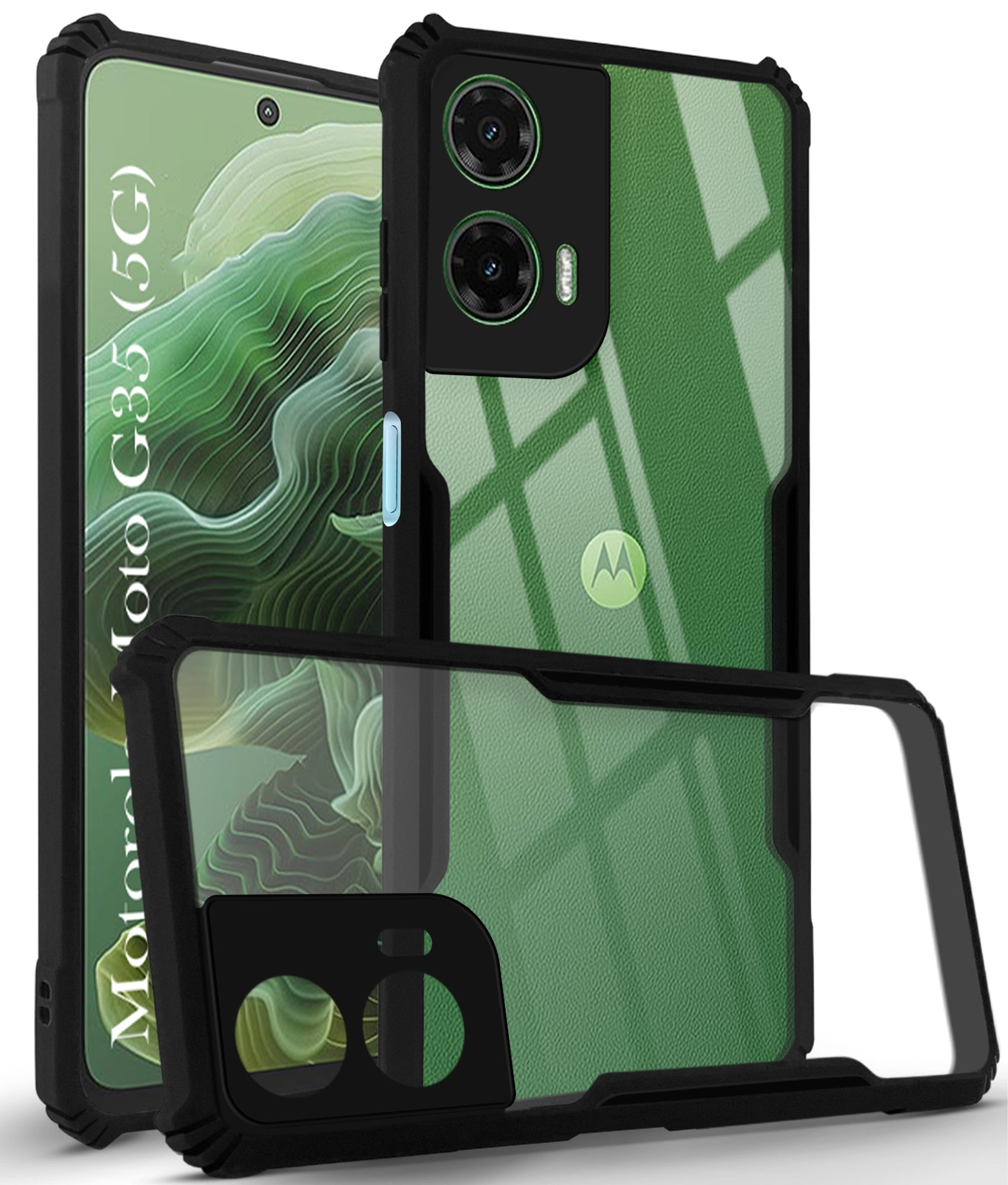 For Motorola Moto G35 5G Back Cover Case ( Shockproof with Polycarbonate Clear Panel | Professional Black)