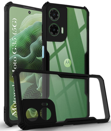For Motorola Moto G35 5G Back Cover Case ( Shockproof with Polycarbonate Clear Panel | Professional Black)