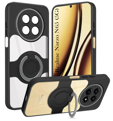 For Realme Narzo N65 5G Back Cover Case with stand (Built-in Ring Holder Kickstand | Lifetime Anti Yellow | Camera Protection)