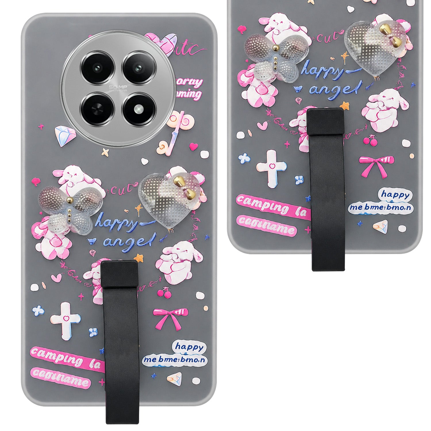 For Realme 12 | Realme 12X Back Cover Case (3D Cute Heart Strap Holder | Camera Protection | Designer Girls Print)