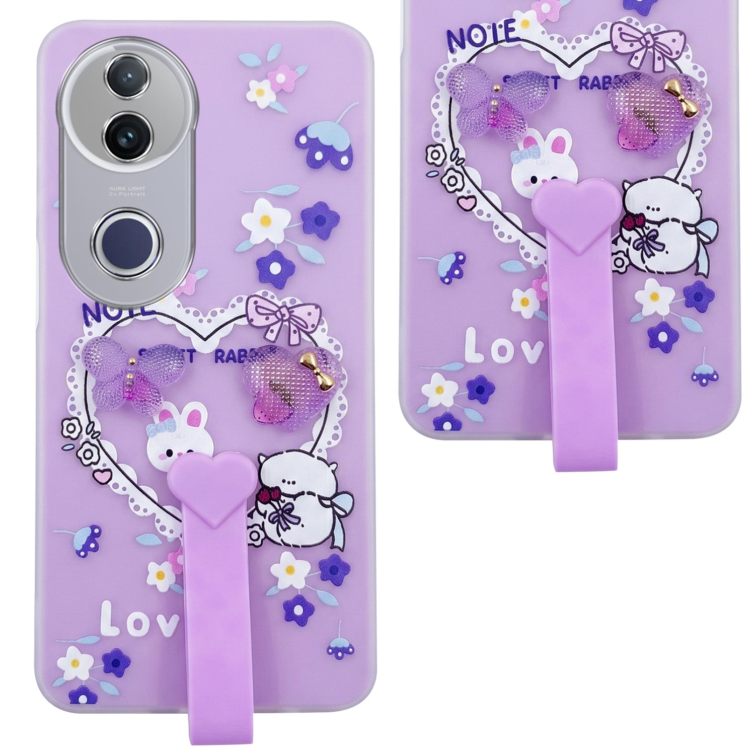 For Vivo T4R  Back Cover Case (3D Cute Heart Strap Holder | Camera Protection | Designer Girls Print)