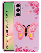 For Samsung Galaxy A56 Back Cover Case (Soft Butterfly Embroidery | Women Teen Girls | Camera Protection| Matte Silicone)