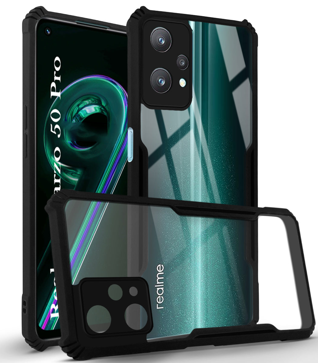 For Realme Narzo 50 Pro Back Cover Case ( Shockproof with Polycarbonate Clear Panel | Professional Black)