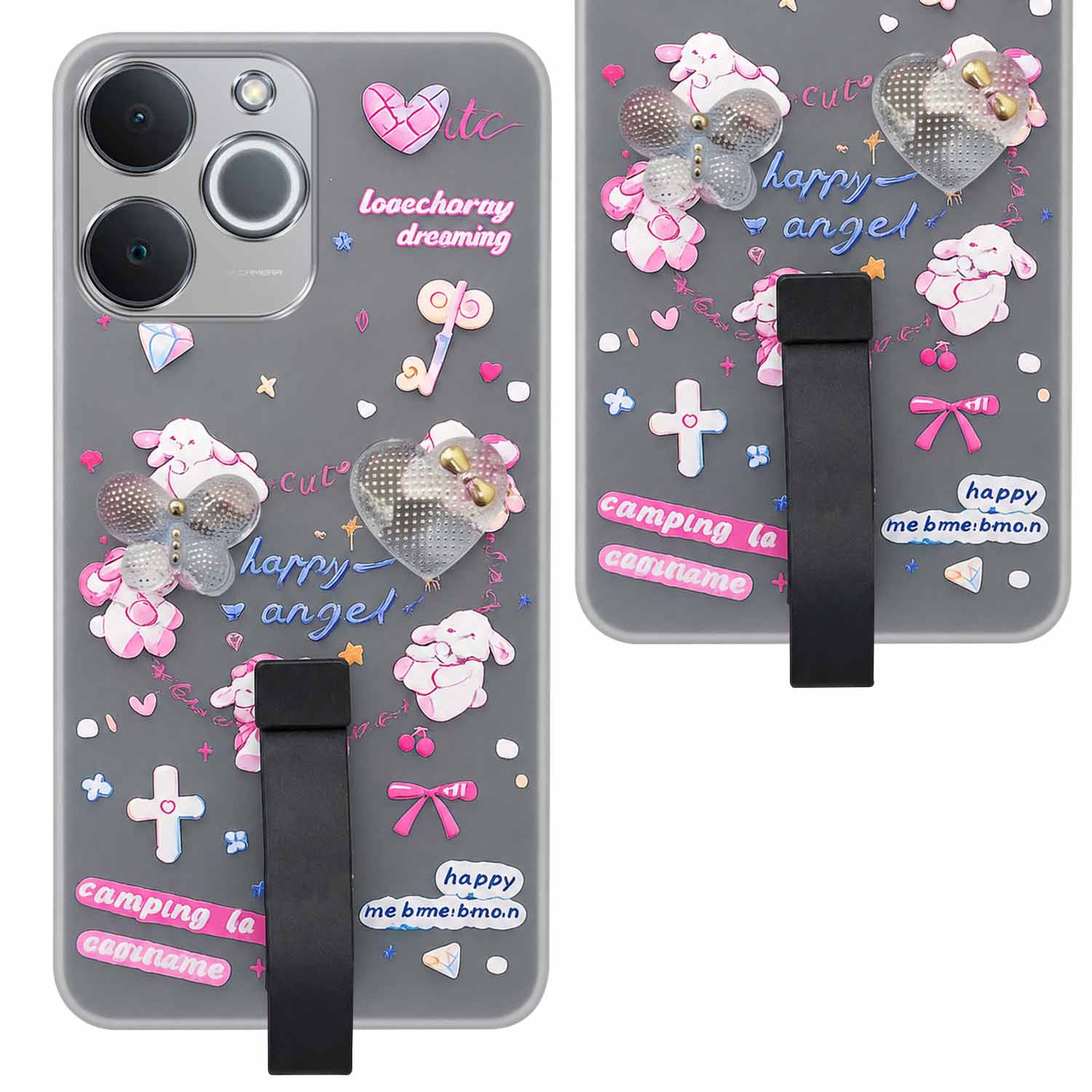For Realme P4 Lite | Realme Narzo 80 Lite 4G Back Cover Case (3D Cute Heart Strap Holder | Camera Protection | Designer Girls Print)