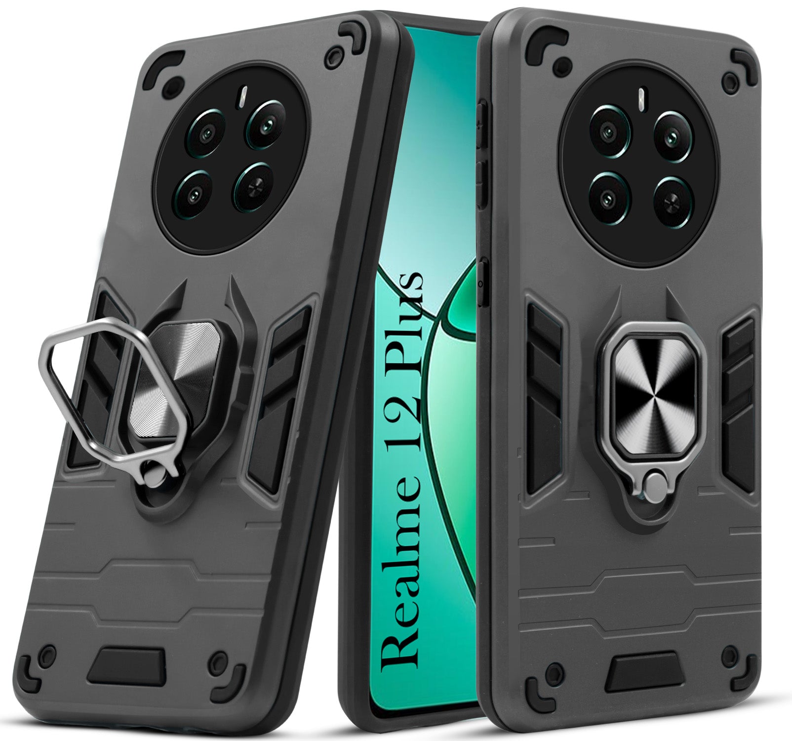 For Realme 12 Plus Back Cover Case (Shockproof Polycarbonate Dual Layer Hybrid Armor)