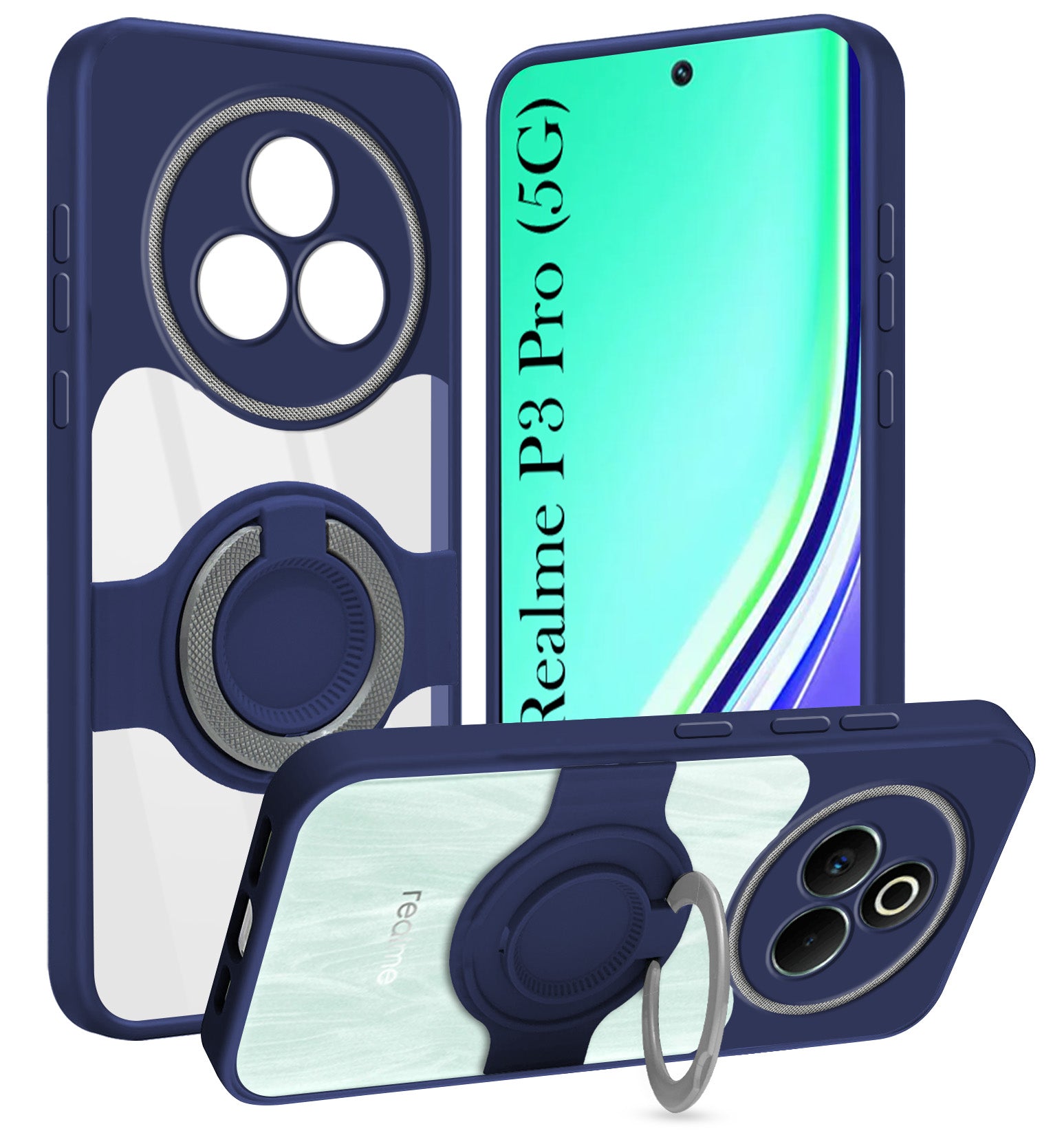 For Realme P3 Pro Back Cover Case with stand (Built-in Ring Holder Kickstand | Lifetime Anti Yellow | Camera Protection)