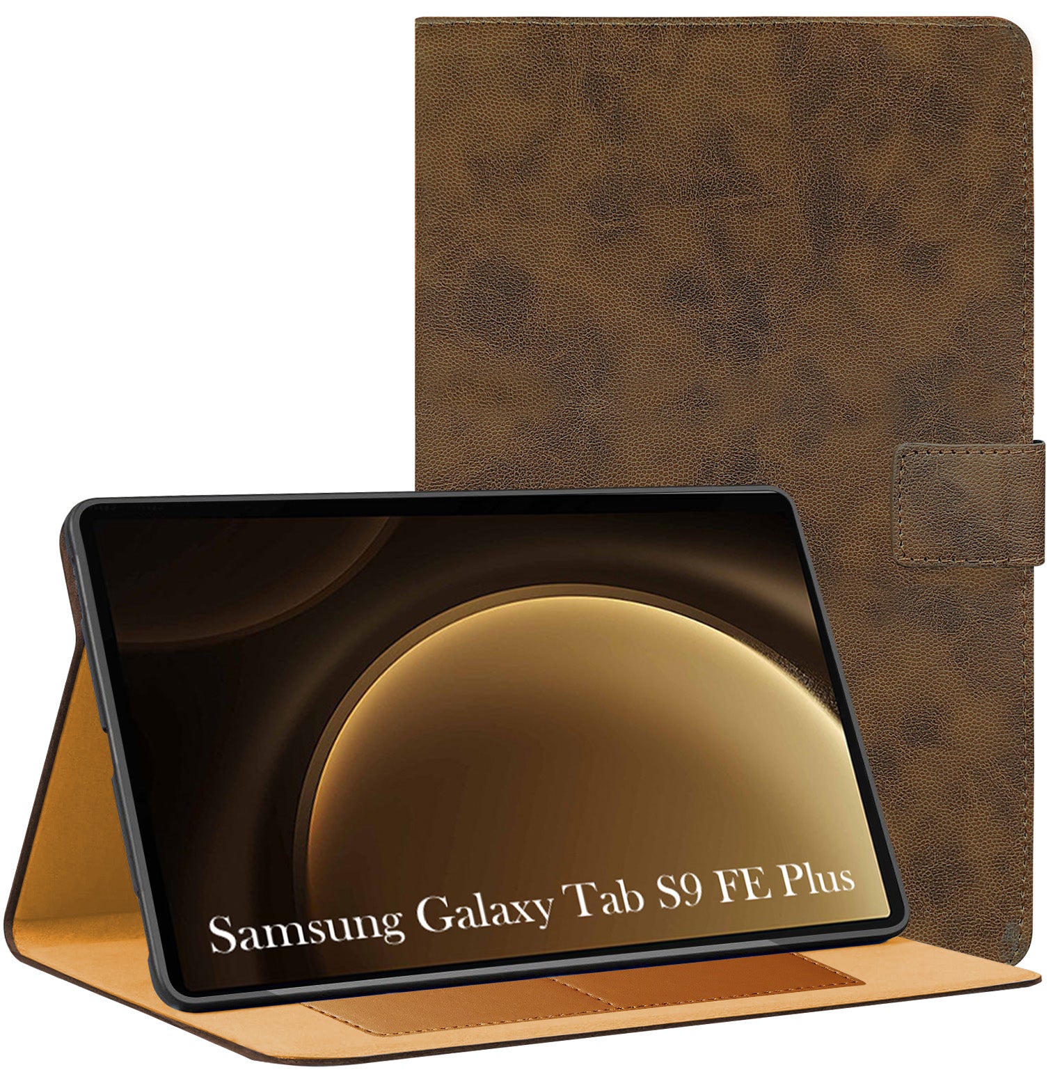 For Samsung Galaxy Tab S9 FE Plus 12.4 Inch SM-X610/X616B Flip Cover Folio Cover (PU Leather | Multi-Angle Smart Stand | Card Storage Slots | Silicone Back Pouch)
