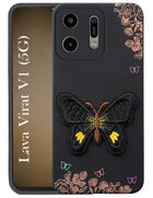 For Lava Virat V1 5G Back Cover Case (Soft Butterfly Embroidery | Women Teen Girls | Camera Protection| Matte Silicone)