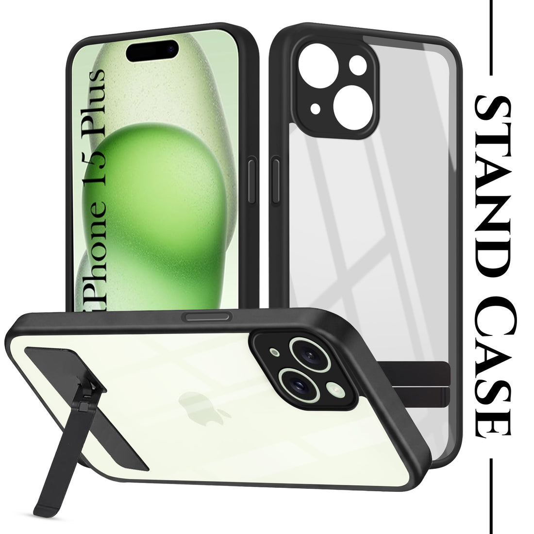 For Apple iPhone 15 Plus Back Cover Case (Built-in Stand | Lifetime Anti Yellow | Kickstand Shockproof | Camera Protection | MagSafe Compatible)