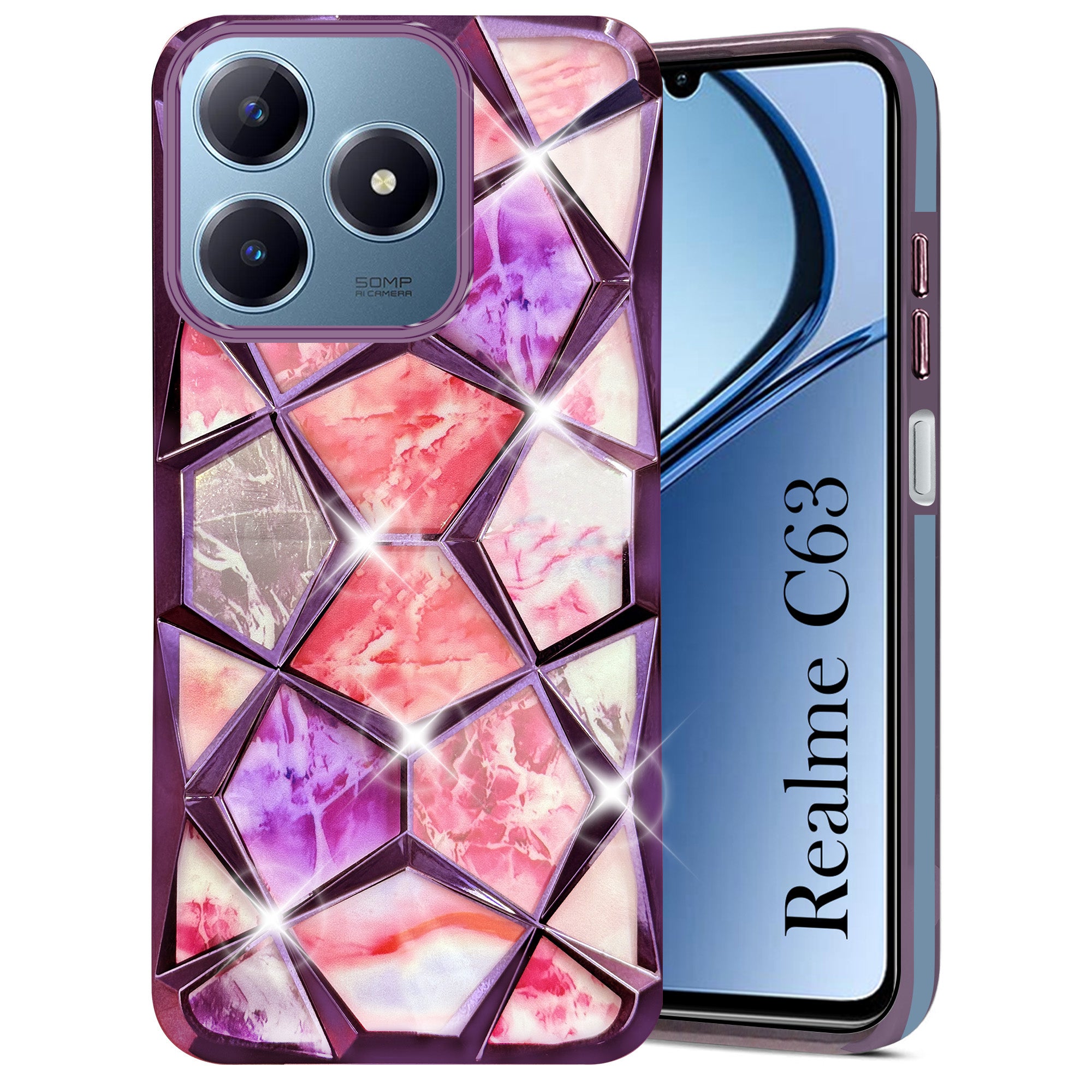For Realme C63  Back Cover Case ( Dual Design Glitter Sparkle and Detachable Diamond Print Case | Soft and Flexible)