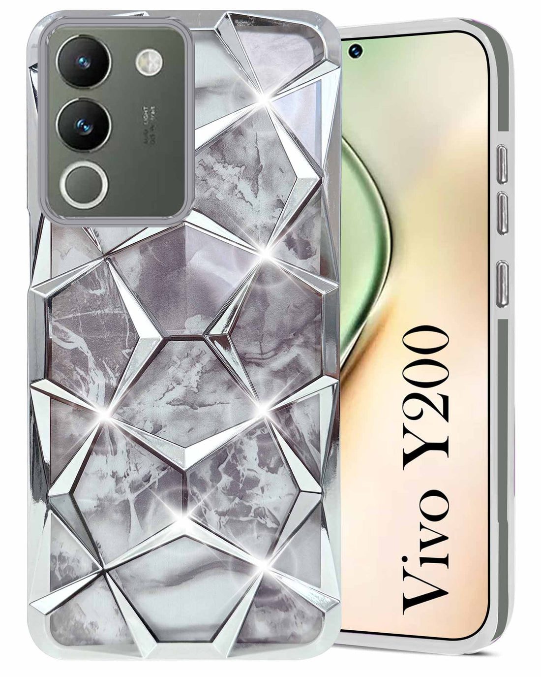 For Vivo Y200 Back Cover Case (Dual Design Glitter Sparkle and Detachable Diamond Print Case | Soft and Flexible)