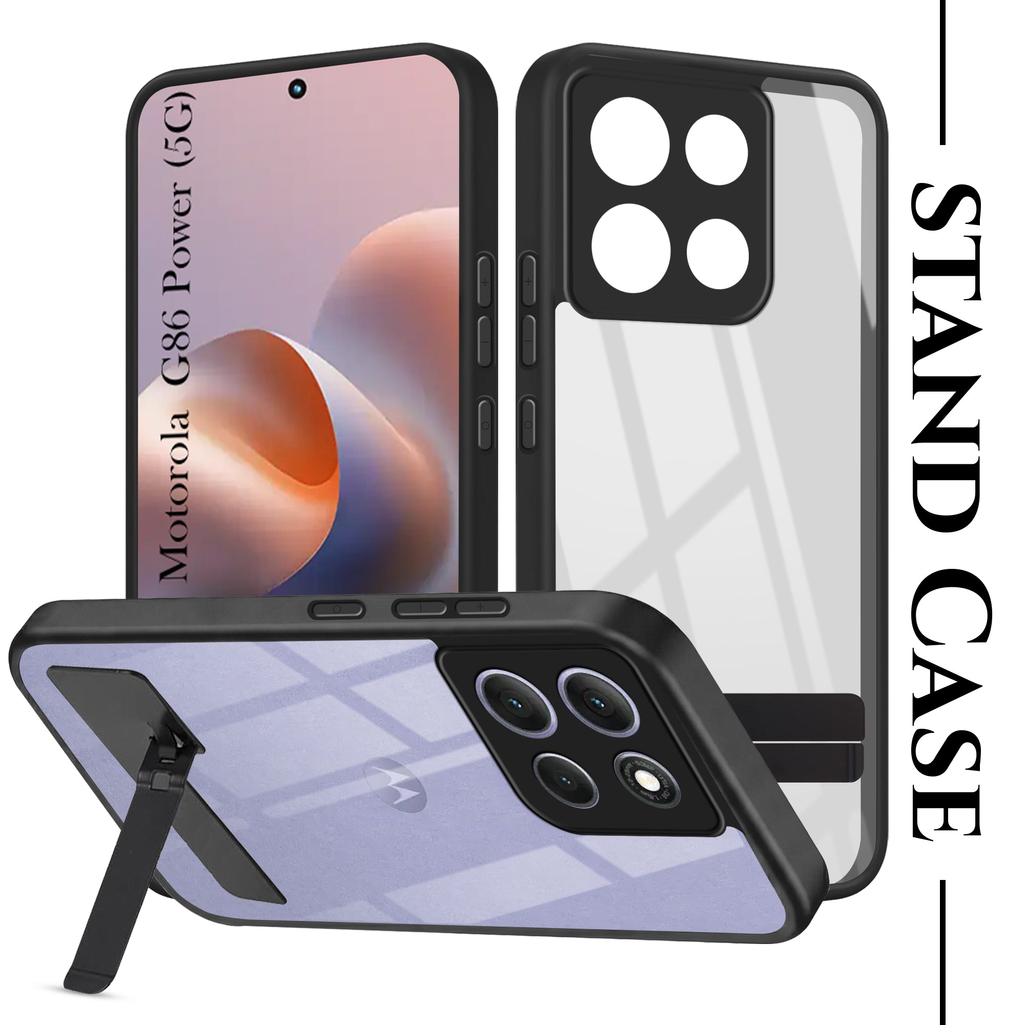 For Motorola Moto G86 Power Back Cover Case (Built-in Stand | Lifetime Anti Yellow | Kickstand Shockproof | Camera Protection | MagSafe Compatible)