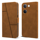 For Vivo Y300 Plus Flip Cover Case ( Stitched Leather with Magnetic Closure)