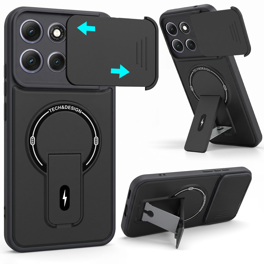 For Motorola Moto G86 Power Back Case Cover Metallic (Hybrid Armor Kickstand | Sliding Shutter Camera Protection | MagSafe Compatible)