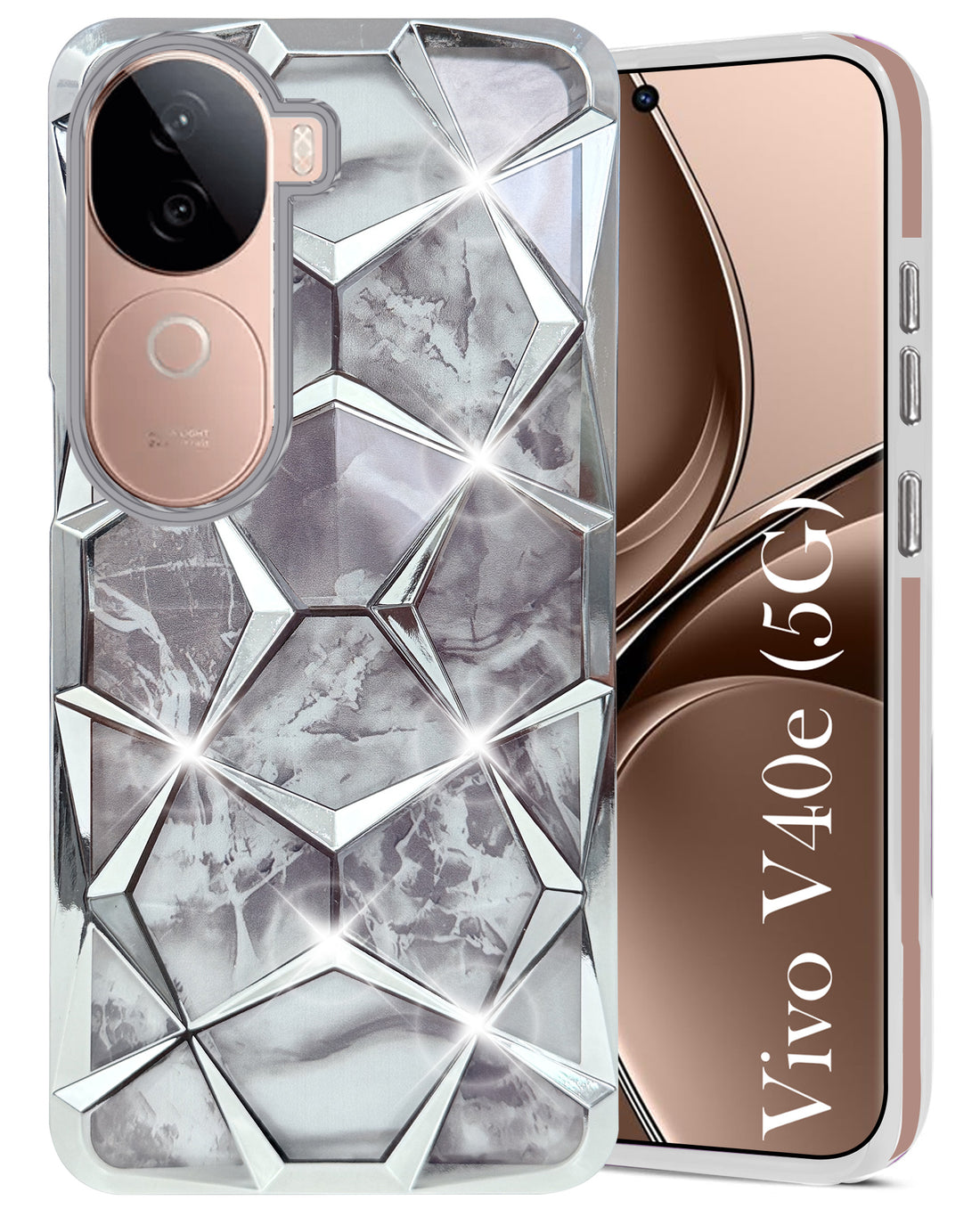 For Vivo V40e Back Cover Case (Dual Design Glitter Sparkle and Detachable Diamond Print Case | Soft and Flexible)