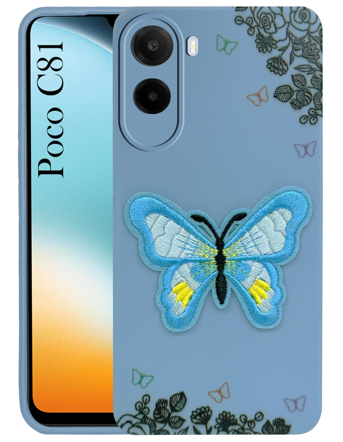 For Poco C81 5G Back Cover Case (Soft Butterfly Embroidery | Women Teen Girls | Camera Protection| Matte Silicone)