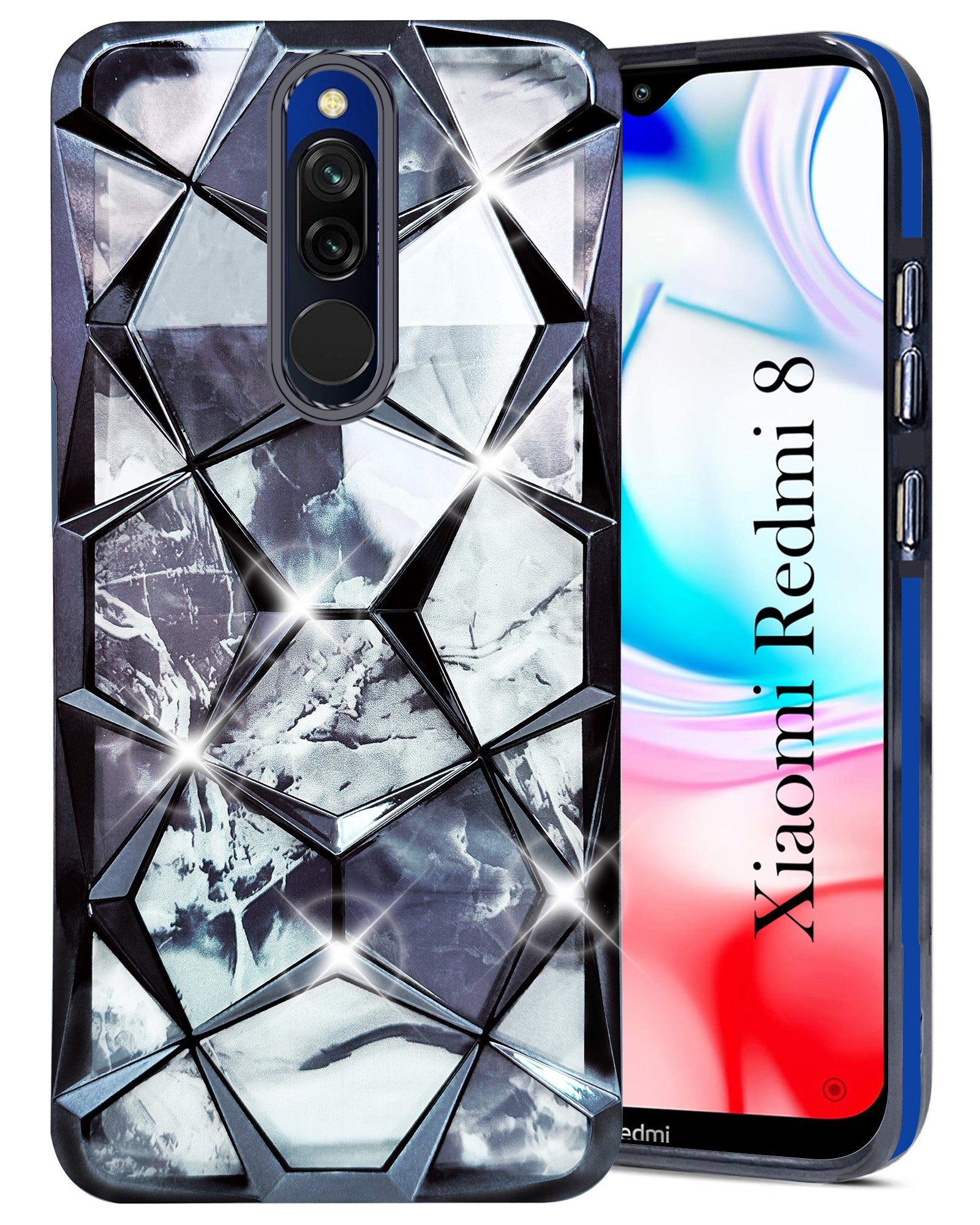 For Xiaomi Mi Redmi 8 Back Cover Case (Dual Design Glitter Sparkle and Detachable Diamond Print Case | Soft and Flexible)