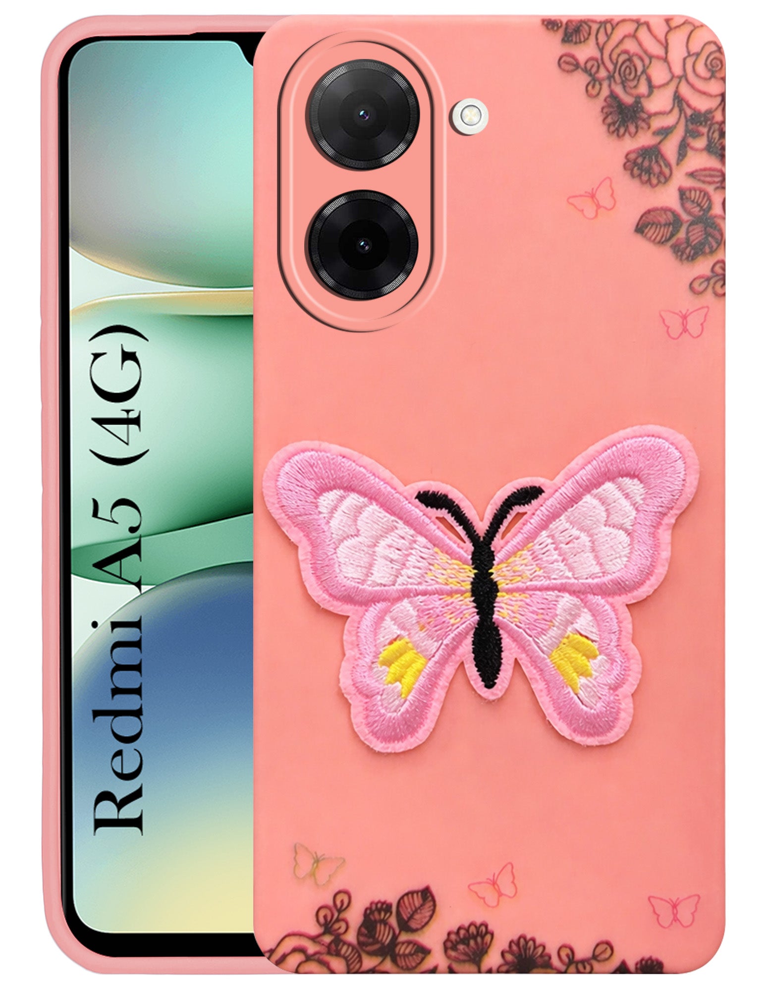 For Redmi A5 4G Back Cover Case (Soft Butterfly Embroidery | Women Teen Girls | Camera Protection| Matte Silicone)