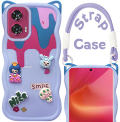 For Motorola Moto Edge 50 Fusion Back Case Cover Strap (3D embossed Figures | Strap Holder | 360* Soft Cushion with Camera Bump)