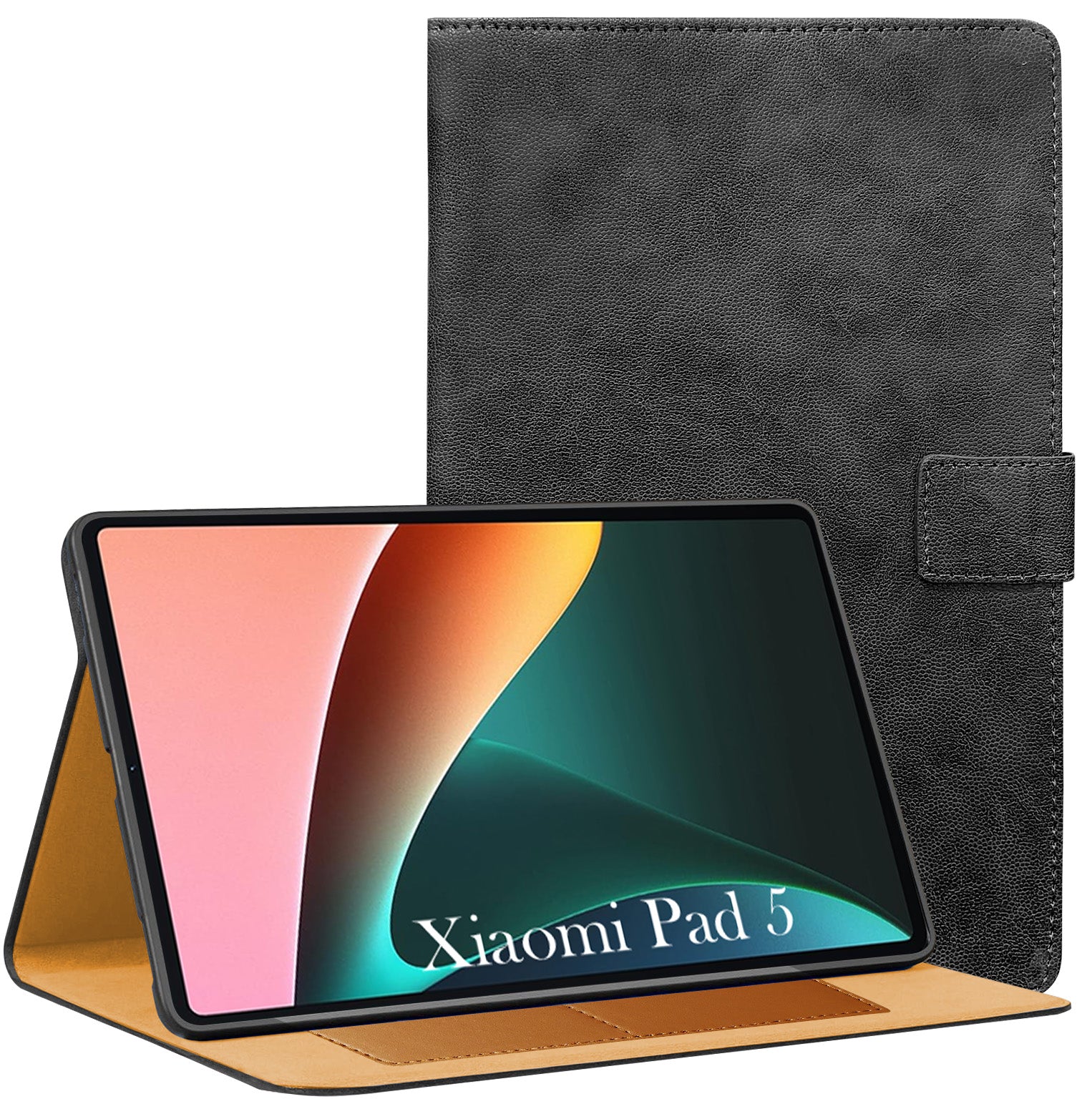 For Xiaomi Pad 5 11 Inch 21051182G/21051182C Flip Cover Folio Cover (PU Leather | Multi-Angle Smart Stand | Card Storage Slots | Silicone Back Pouch)