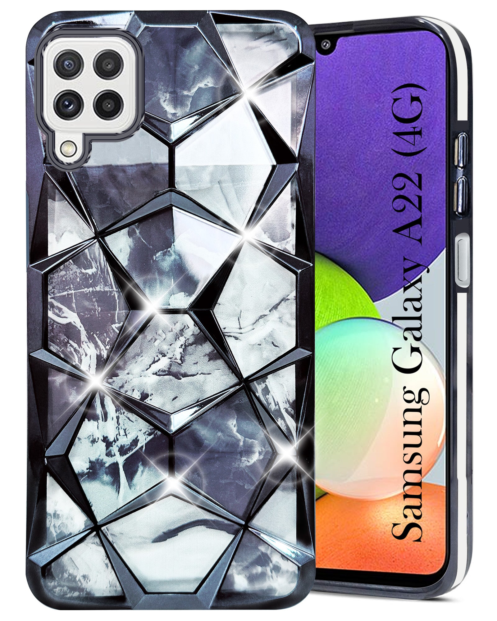 For Samsung Galaxy A22 4G Back Cover Case (Dual Design Glitter Sparkle and Detachable Diamond Print Case | Soft and Flexible)