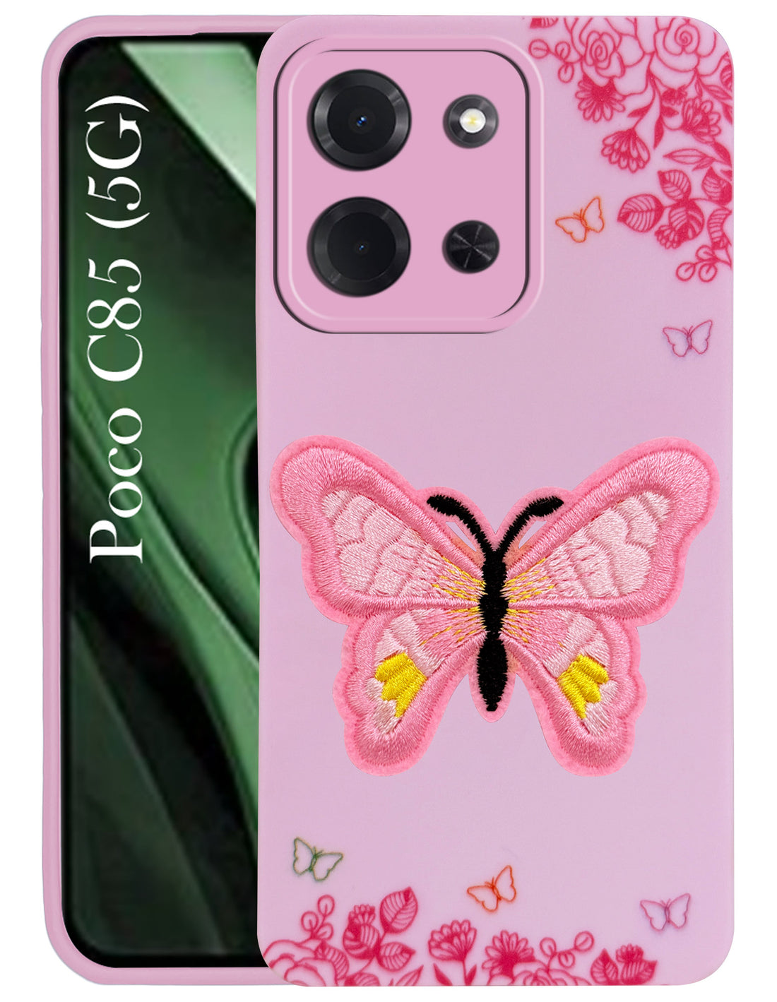 For Poco C85 5G Back Cover Case (Soft ButterFly Embroidery | Women Teen Girls | Camera Protection| Matte Silicone)