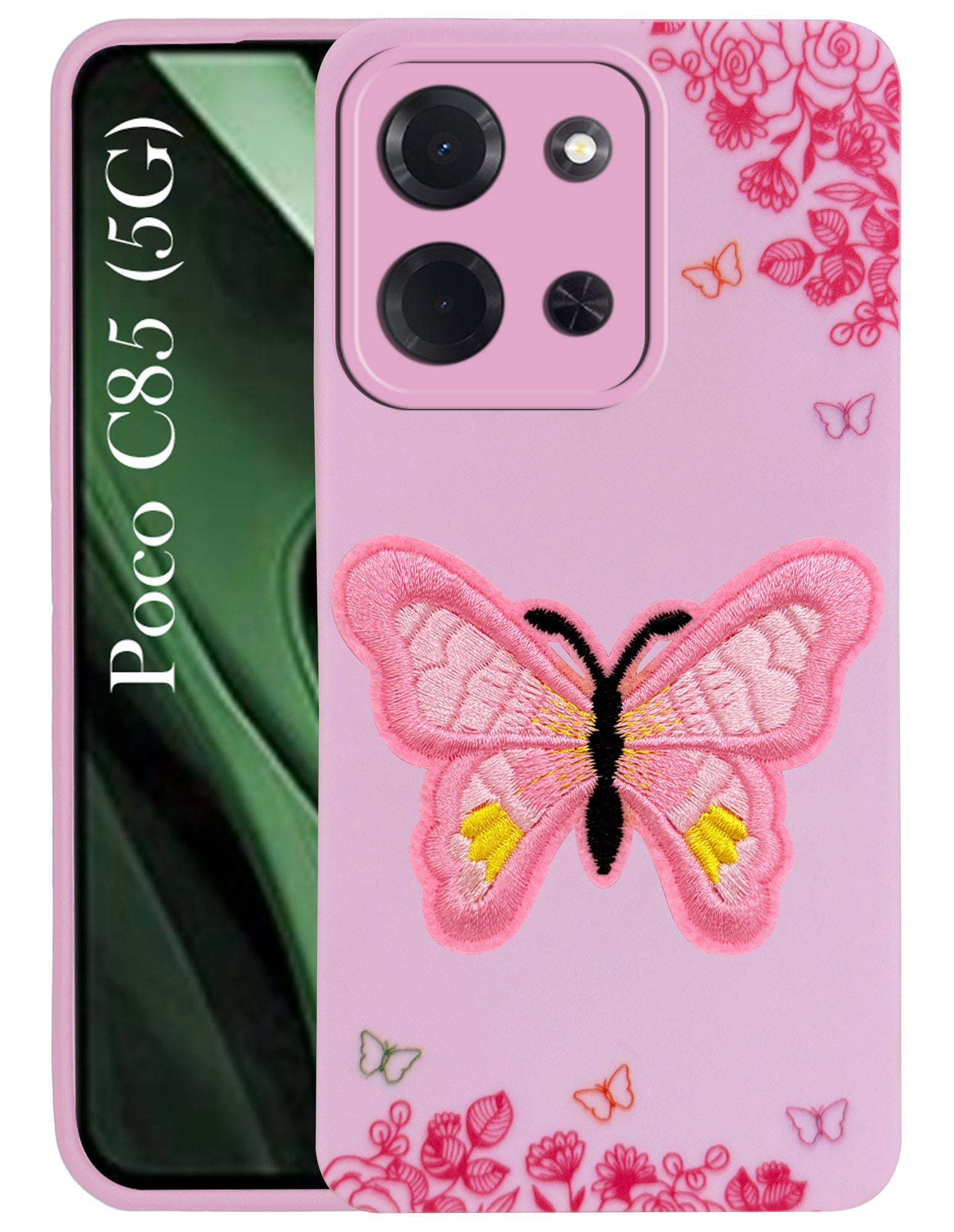 For Poco C85 5G Back Cover Case (Soft ButterFly Embroidery | Women Teen Girls | Camera Protection| Matte Silicone)