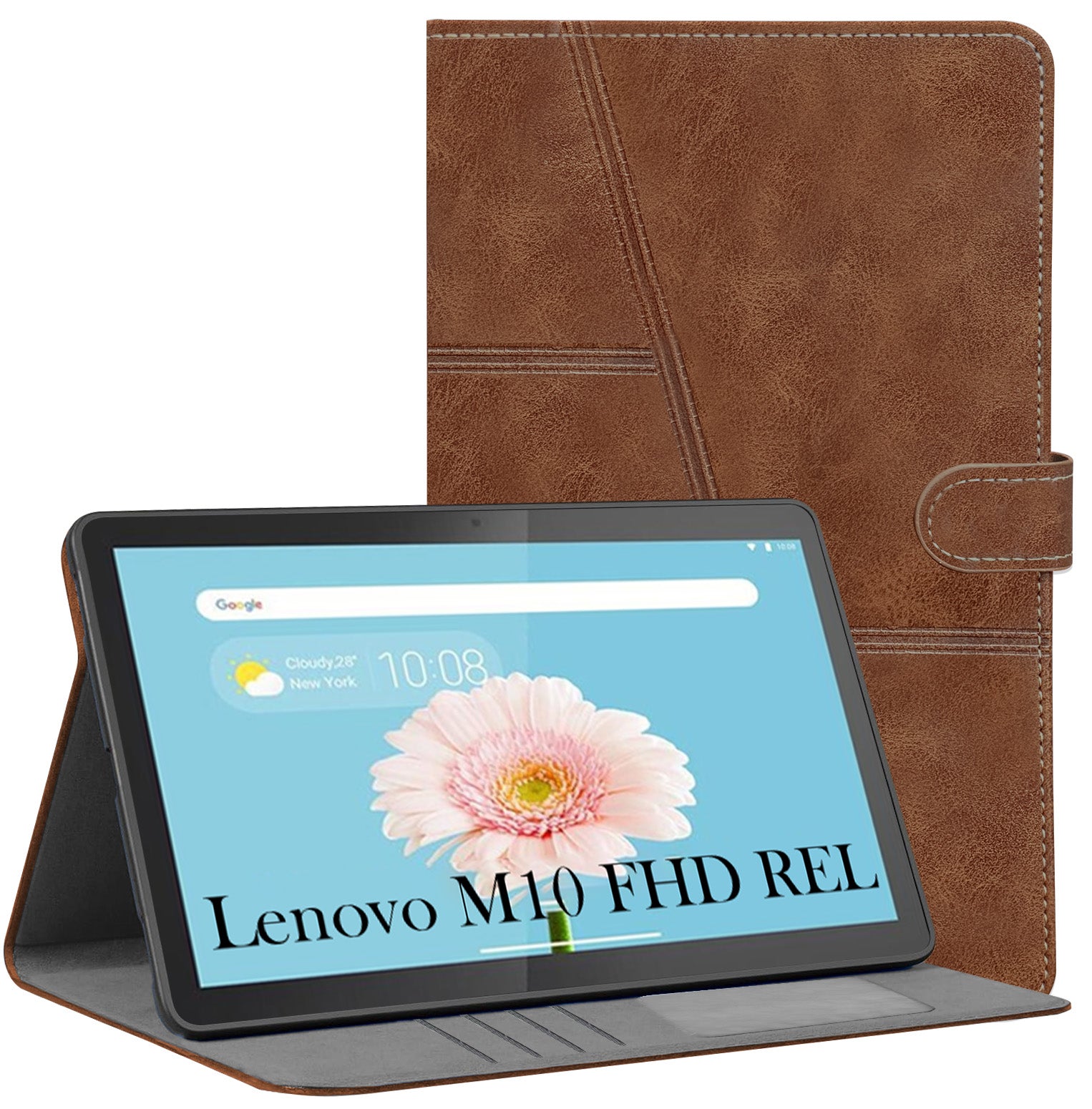 For Flip Cover Folio Case  Lenovo M10 FHD REL (TB-X605FC, TB-X605LC, ZA4Y0079IN, TB-X605M, TB-X605L) 12 Inch  (PU Leather | Multi-Angle Smart Stand | Card Storage Slots | Silicone Back Pouch)