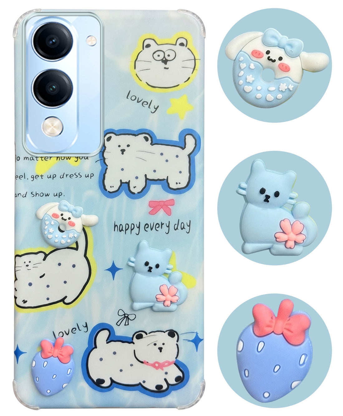 For Vivo iQOO Z10 Lite Back Cover Case (3D Cute Cartoons | Hard Back Side Soft | Matte Premium Finish | HD Printing)