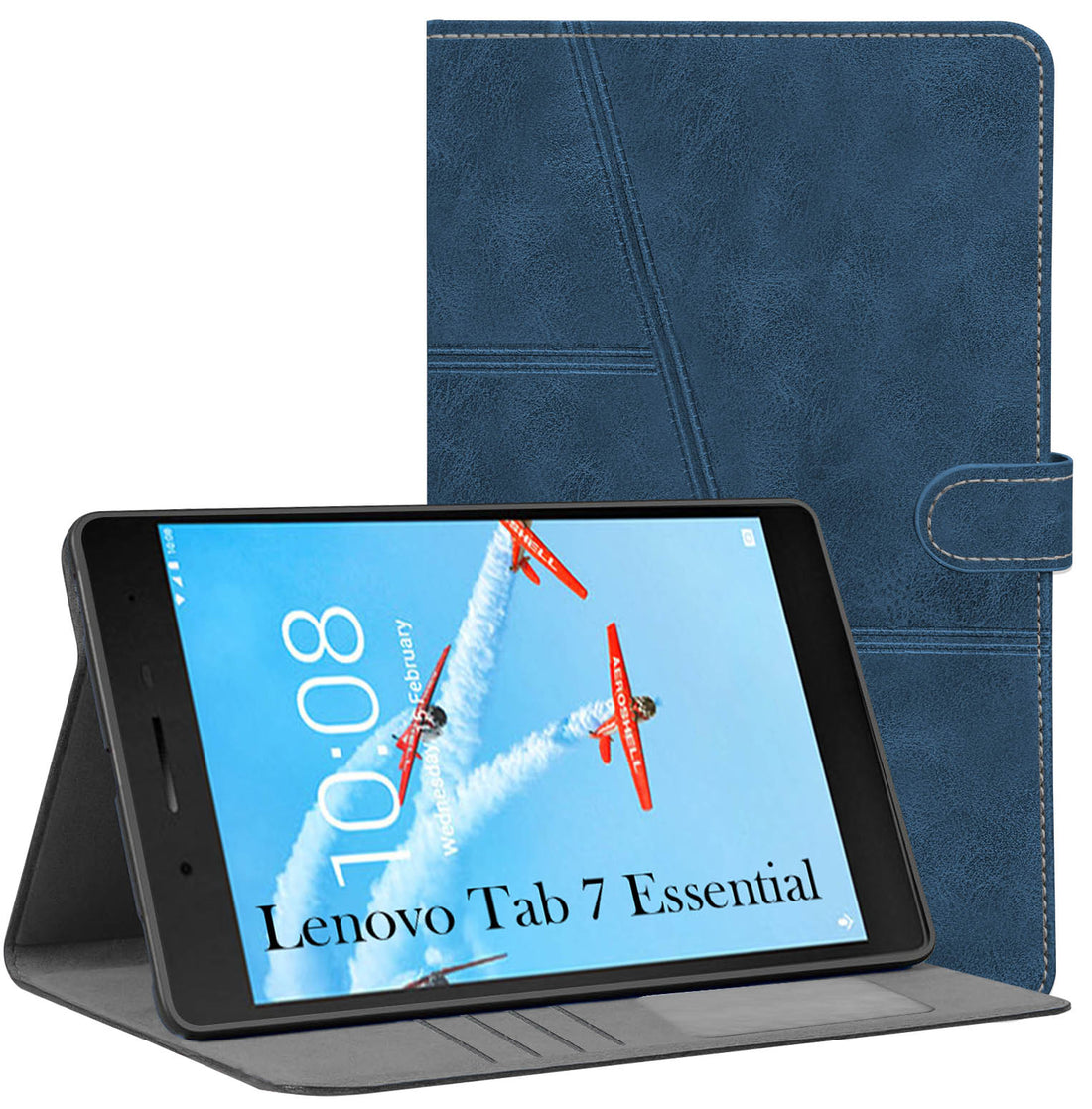 For Flip Cover Folio Case Lenovo Tab 7 Essential (TB-7304I, TB-7304X, TB-7304F) 7 Inch (PU Leather | Multi-Angle Smart Stand | Card Storage Slots | Silicone Back Pouch)