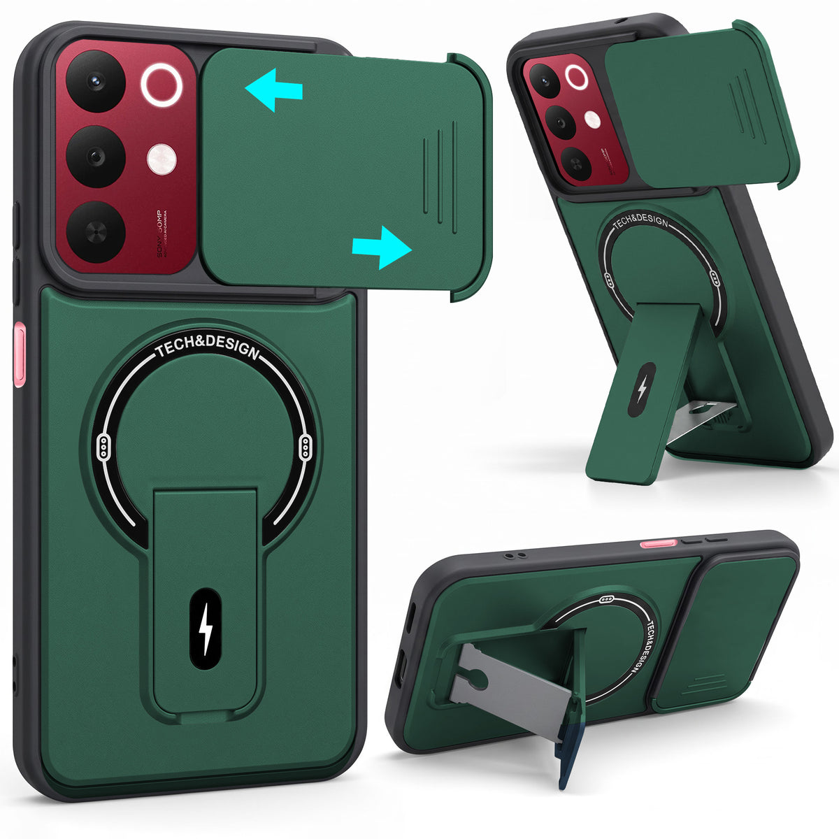 For Realme 15X Back Case Cover Metallic (Hybrid Armor Kickstand | Sliding Shutter Camera Protection | MagSafe Compatible)
