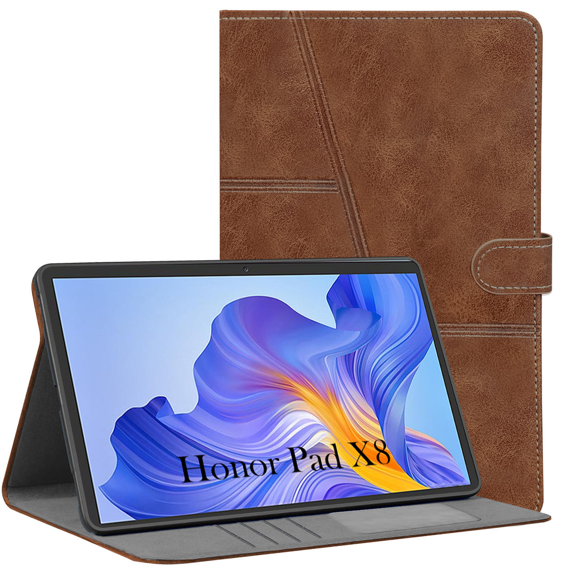 For Flip Cover Folio Case Honor Pad X8 10 Inch AGM3-W09HN (PU Leather | Multi-Angle Smart Stand | Card Storage Slots | Silicone Back Pouch)